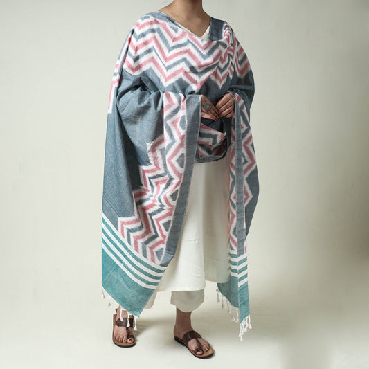 Multicolor - Maniabandha Ikat Weave Handloom Cotton Dupatta with Tassels