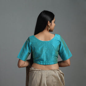 Blue - Gota Patti Slub Silk Plain Blouse 02