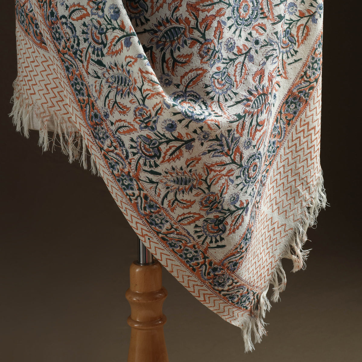 Floral Sanganeri Print Pure Merino Wool Handwoven Shawl 53