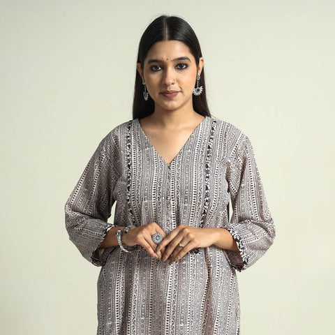 Buy Block Print Cotton Straight Bagh Kurta For Women
