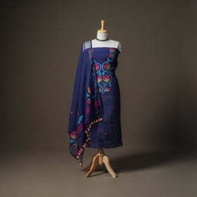 Blue - jamdani pure handloom muslin unstitched dress