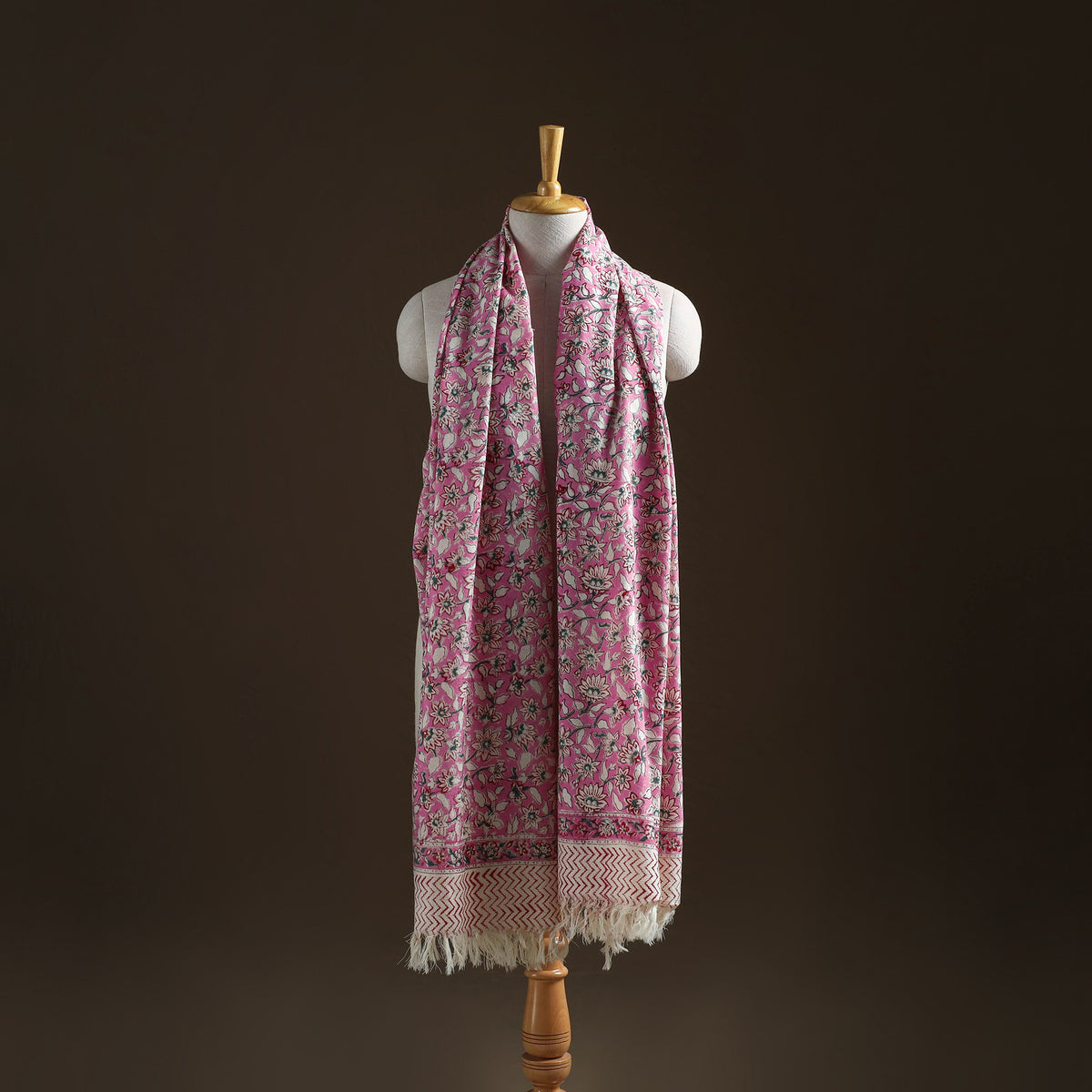 Floral Sanganeri Print Pure Merino Wool Handwoven Shawl 54