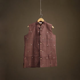 Handwoven Cotton Nehru Jacket for Men in Jamdani Buti of Srikakulam 10