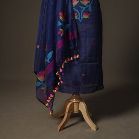 Blue - jamdani pure handloom muslin unstitched dress
