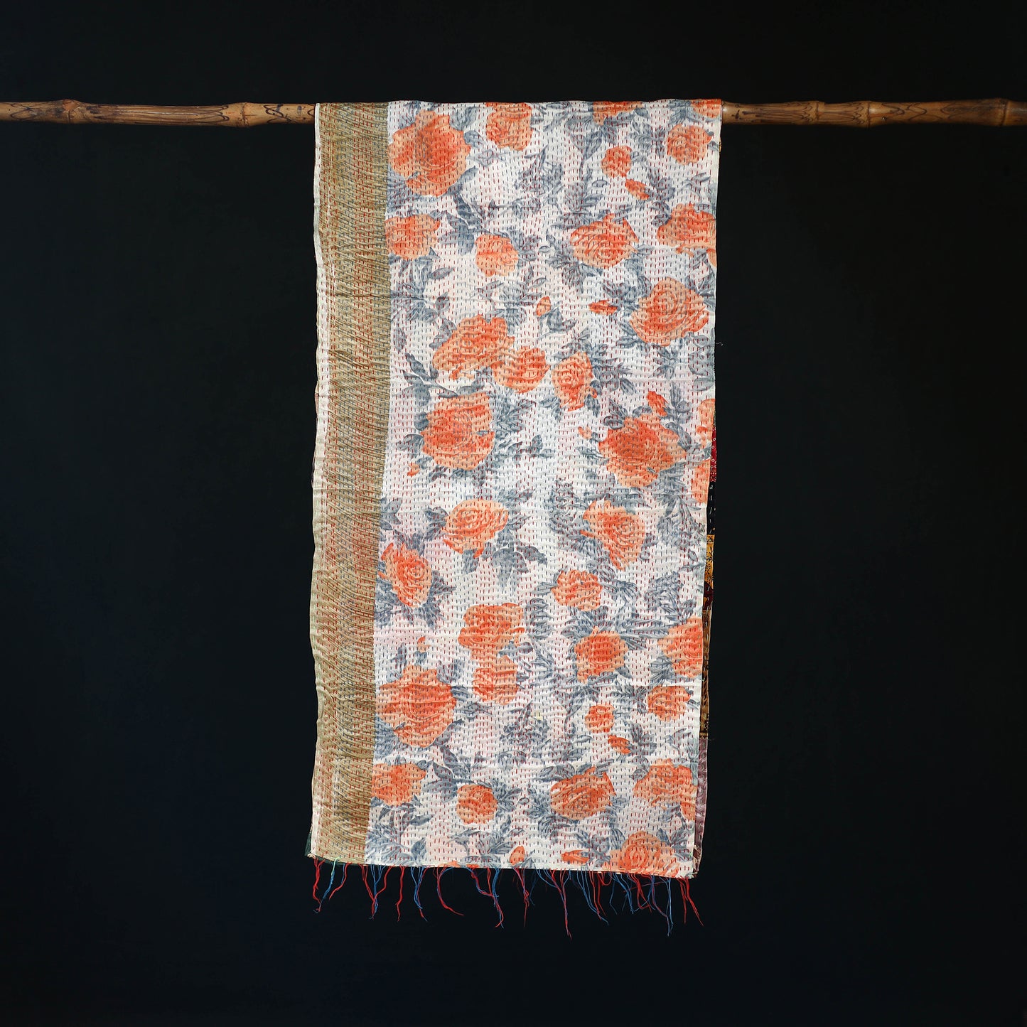 Bengal Kantha Handwork Patchwork Reversible Silk Stole 306