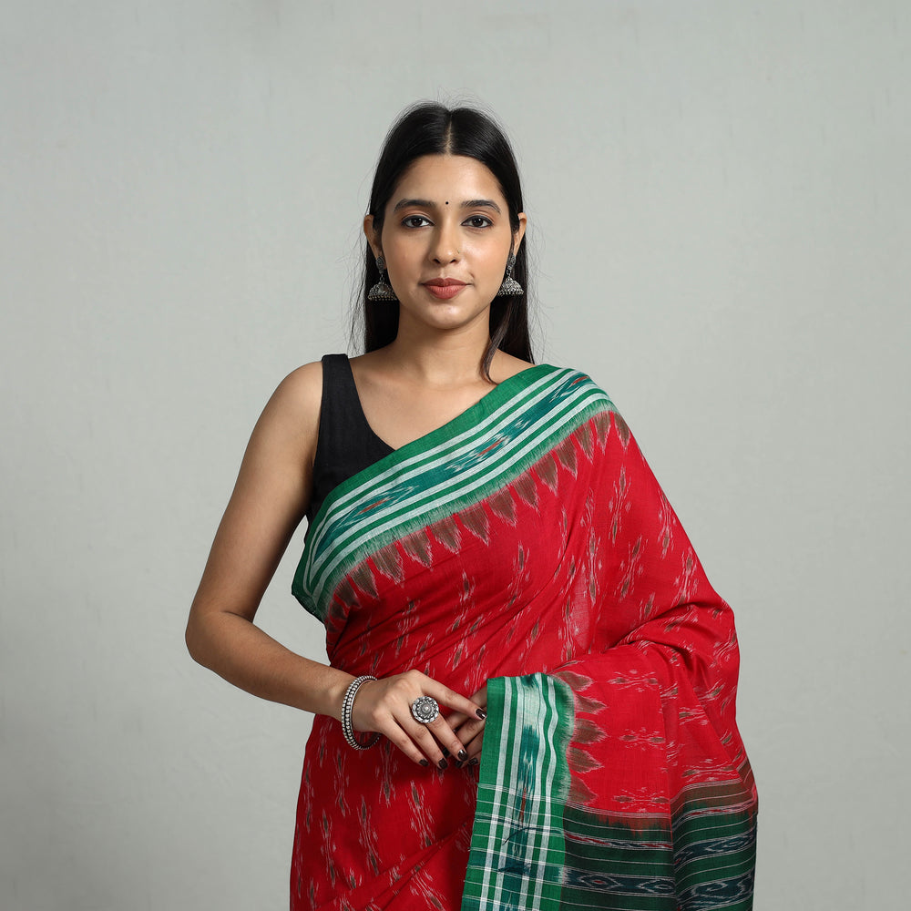 Red - Ikat Weave Handloom Cotton Sambalpuri Saree 37