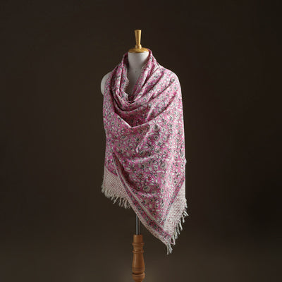 Floral Sanganeri Print Pure Merino Wool Handwoven Shawl 54
