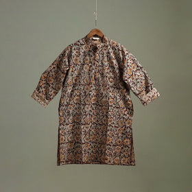 Hand Block Print Natural Dyed Cotton Long Kalamkari Kurta for Men 11