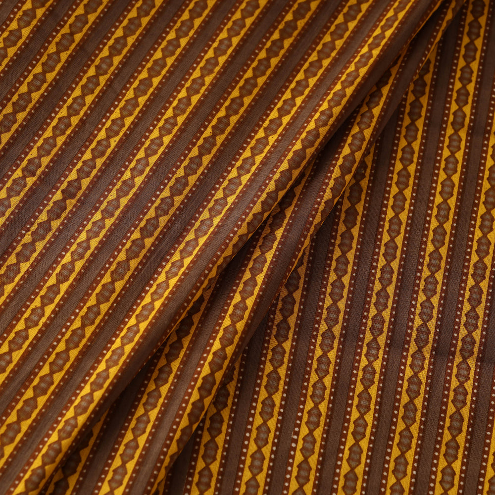 Multicolor - Yellow Brown Chain-Patterned Cotton Sanganeri Print Fabric