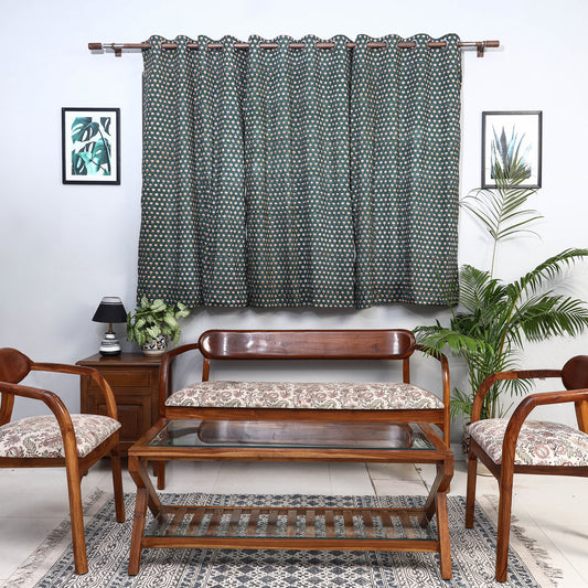 Green - Sanganeri Block Printed Cotton Window Curtain (5 x 3 Feet) (Single Piece)