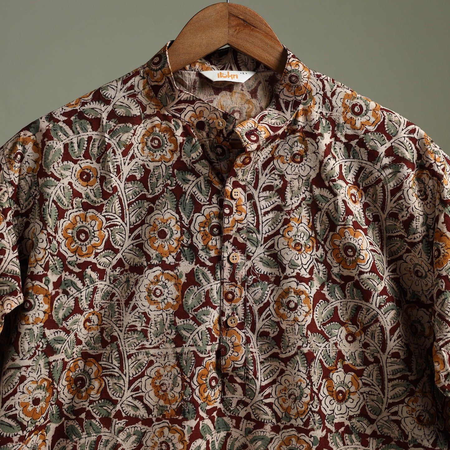 Hand Block Print Natural Dyed Cotton Long Kalamkari Kurta for Men 11