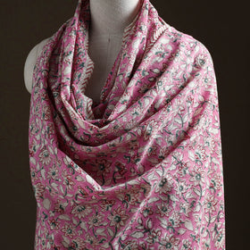 Floral Sanganeri Print Pure Merino Wool Handwoven Shawl 54