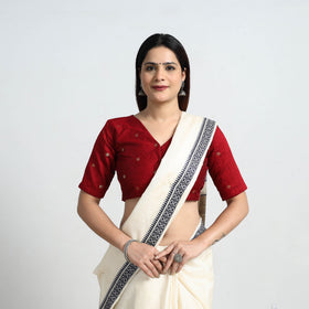 Red - Polka Dot Zari Buti Silk Stitched Plain Blouse 06