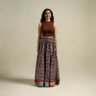 Bagh Hand Block Print 24 Kali Patchwork Cotton Long Skirt 18