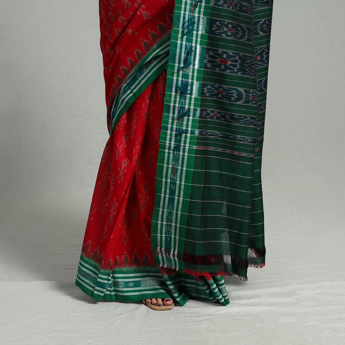 Red - Ikat Weave Handloom Cotton Sambalpuri Saree 37