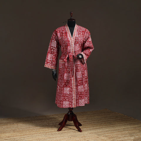 Sanganeri Hand Block Print Waffle Weave Cotton Bath Robe 27