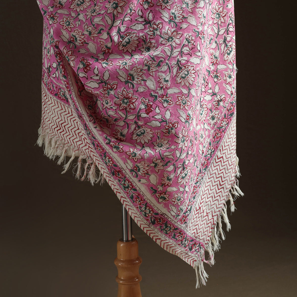 Floral Sanganeri Print Pure Merino Wool Handwoven Shawl 54