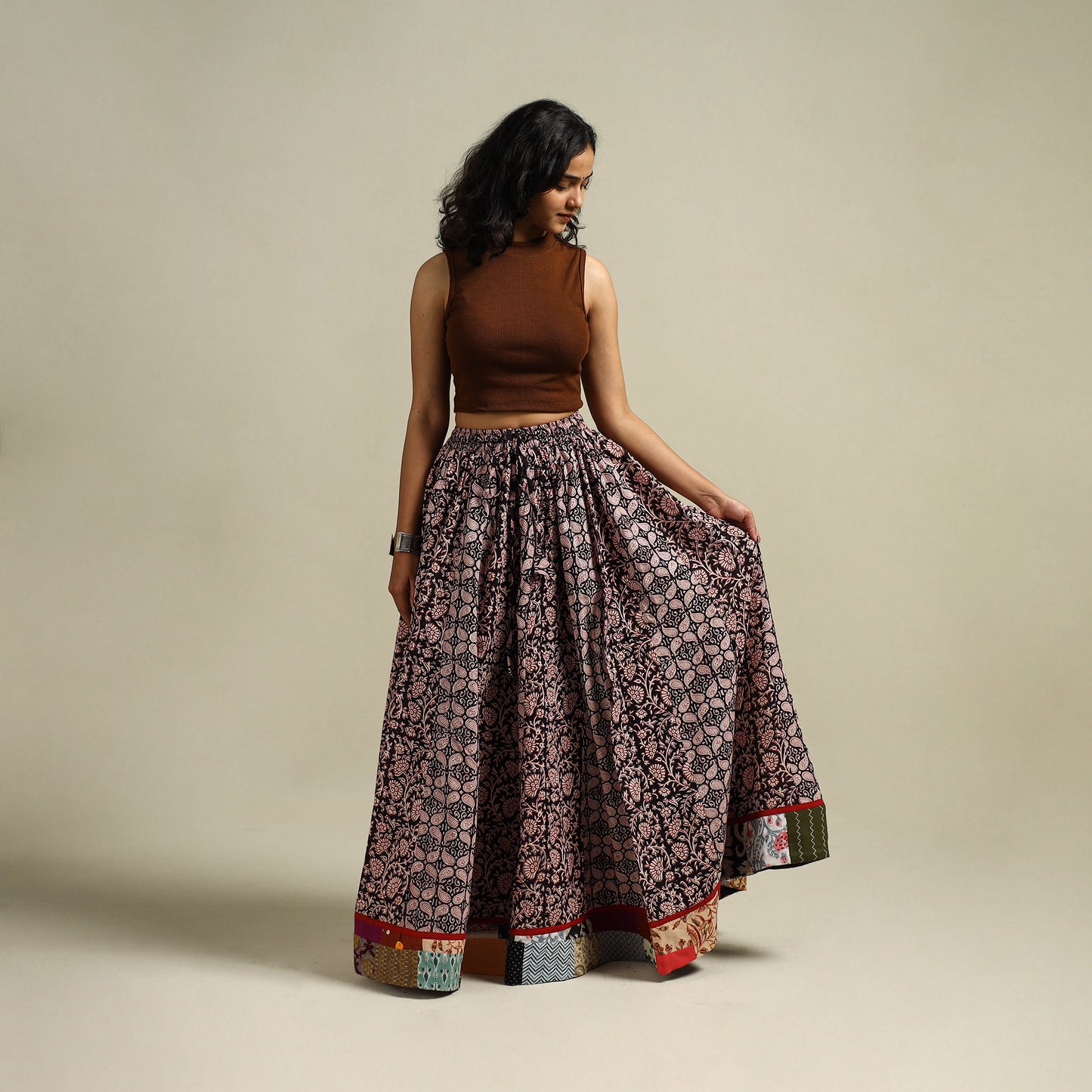 Bagh Hand Block Print 24 Kali Patchwork Cotton Long Skirt 18