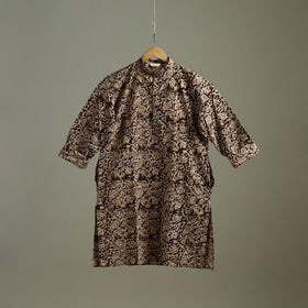 Hand Block Print Natural Dyed Cotton Long Kalamkari Kurta for Men 14