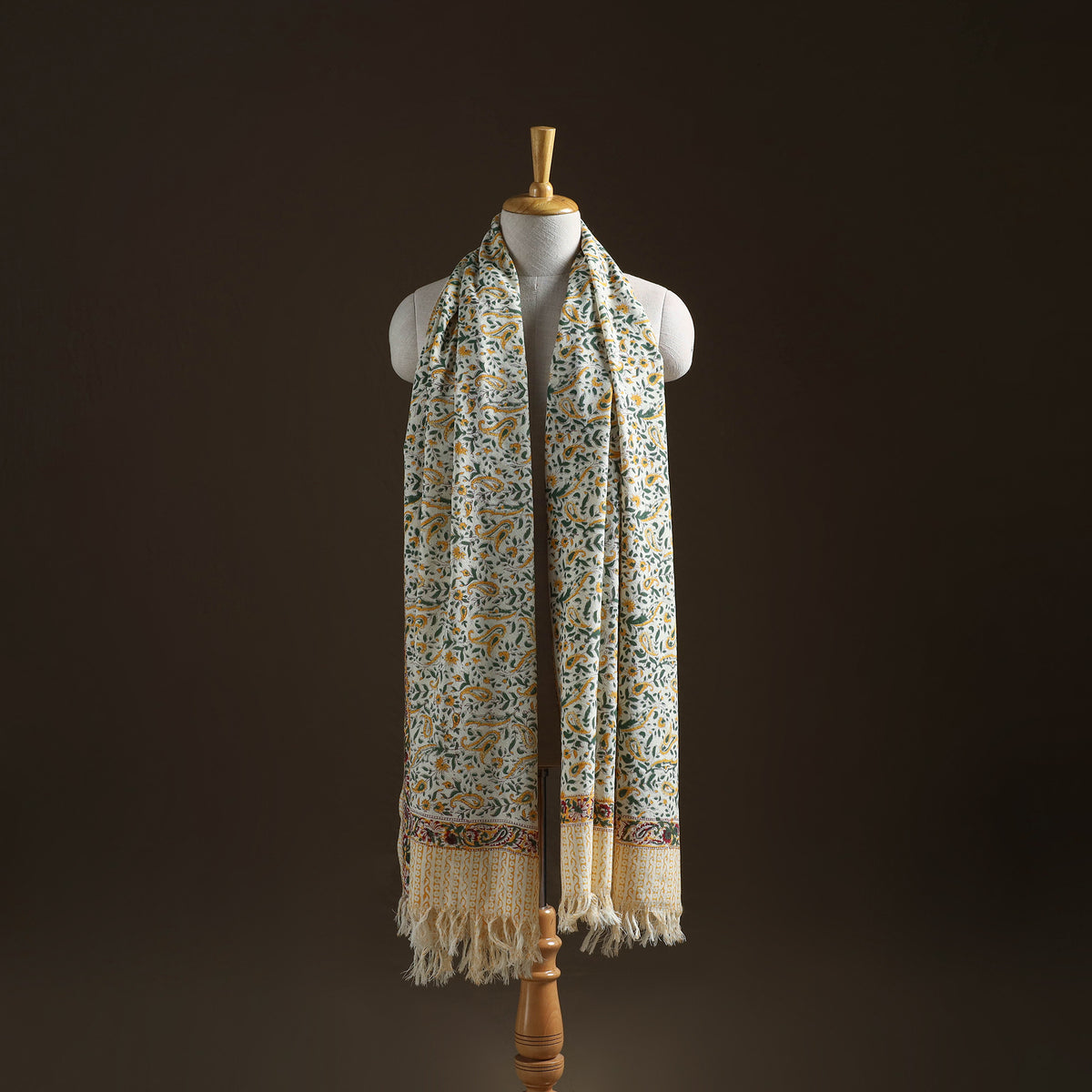 Floral Sanganeri Print Pure Merino Wool Handwoven Shawl 55