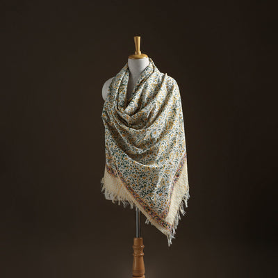 Floral Sanganeri Print Pure Merino Wool Handwoven Shawl 55