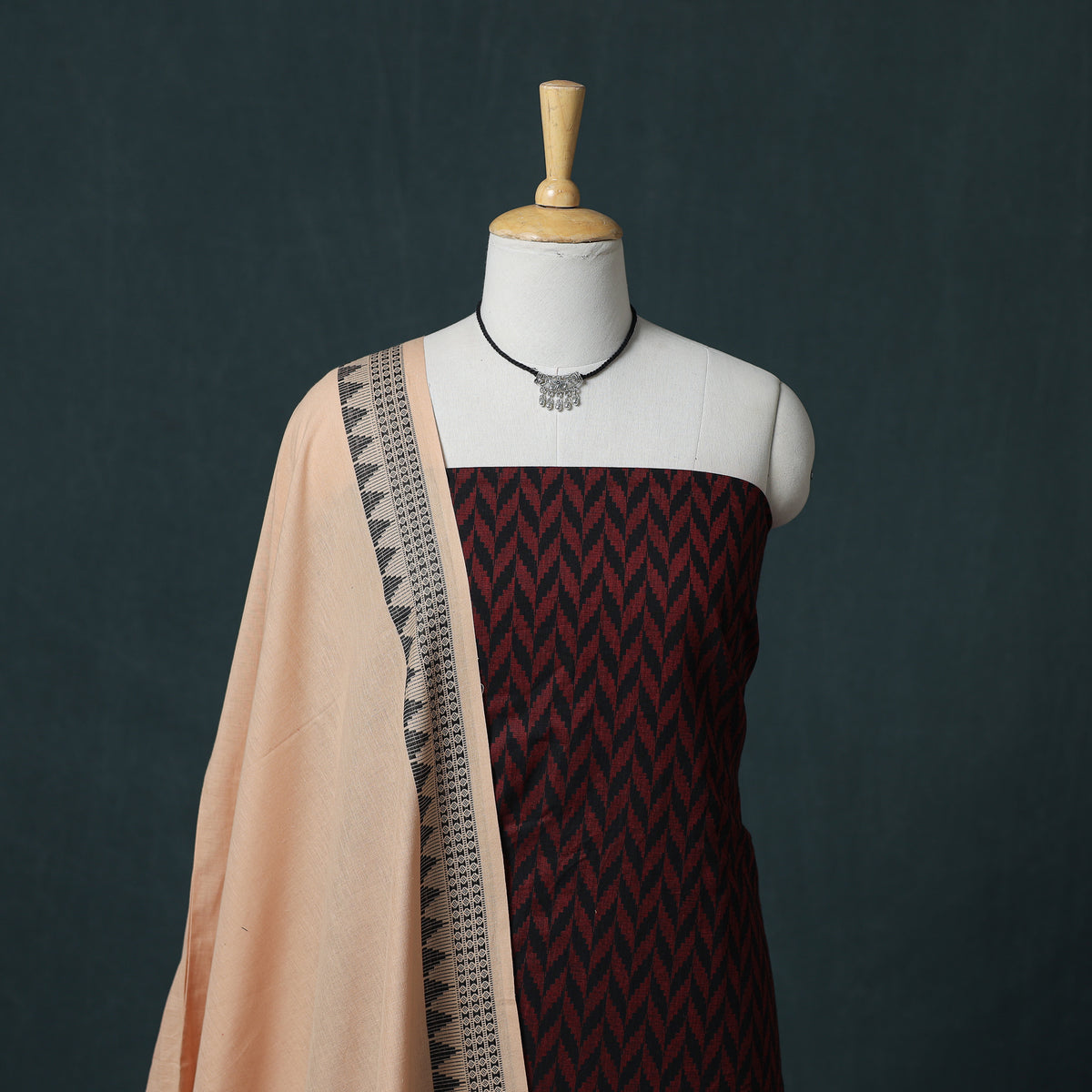 Prewashed Jacquard Cotton Unstitched Dress Material: Kurta & Dupatta with Jewellery 11