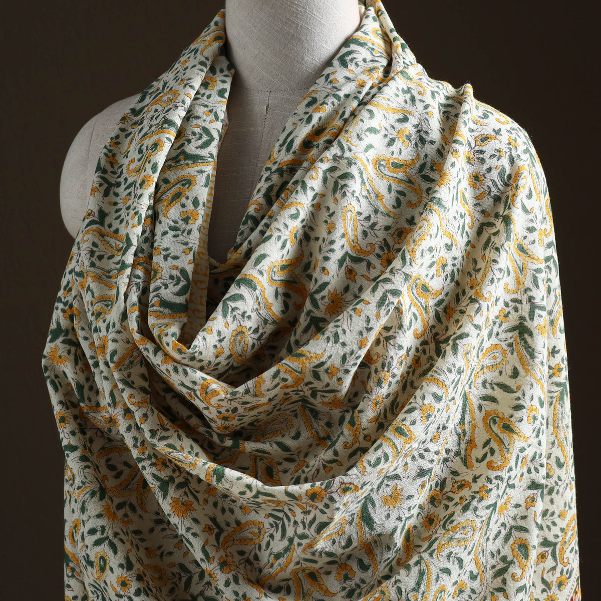 Floral Sanganeri Print Pure Merino Wool Handwoven Shawl 55
