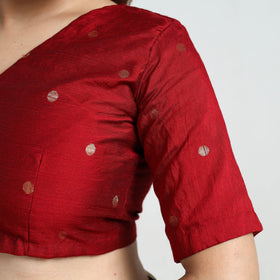Red - Polka Dot Zari Buti Silk Stitched Plain Blouse 06