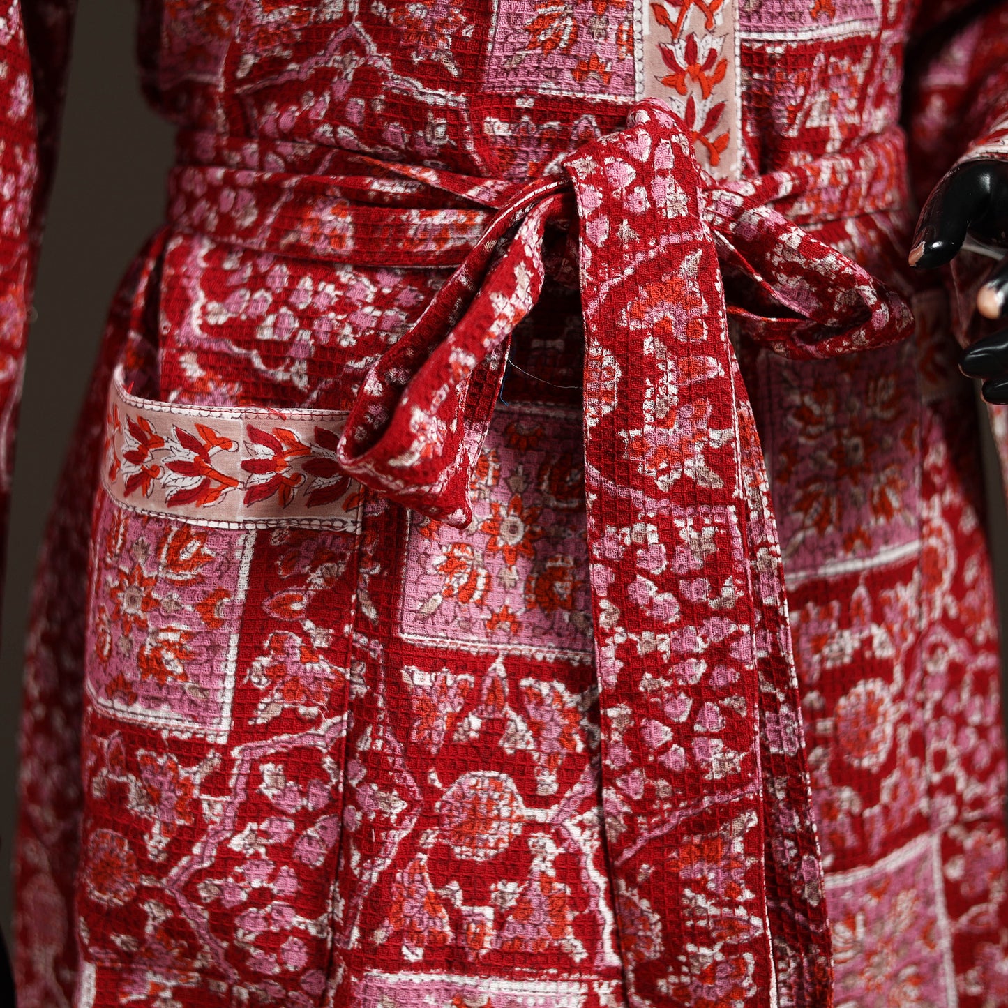 Sanganeri Hand Block Print Waffle Weave Cotton Bath Robe 27