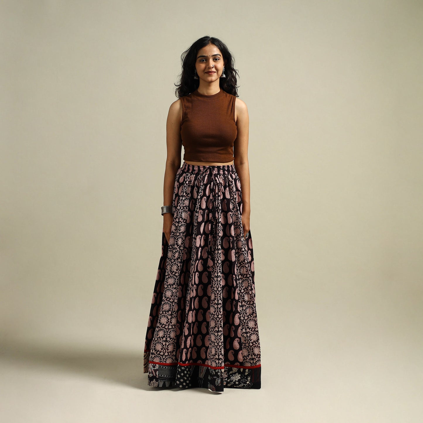 Bagh Hand Block Print 24 Kali Patchwork Cotton Long Skirt 19