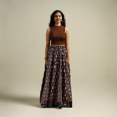 Bagh Hand Block Print 24 Kali Patchwork Cotton Long Skirt 19