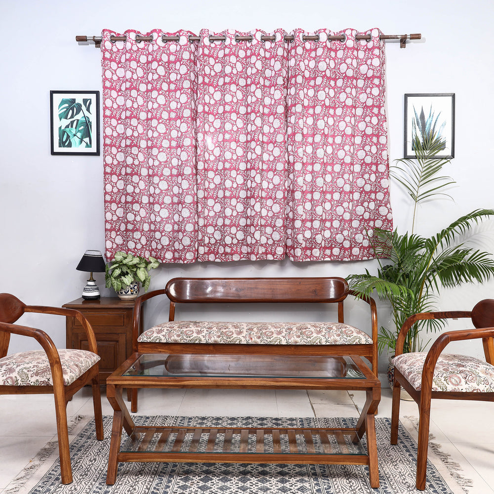 Sanganeri Block Printed Cotton Window Curtain (5 x 3 Feet) (Single Piece)