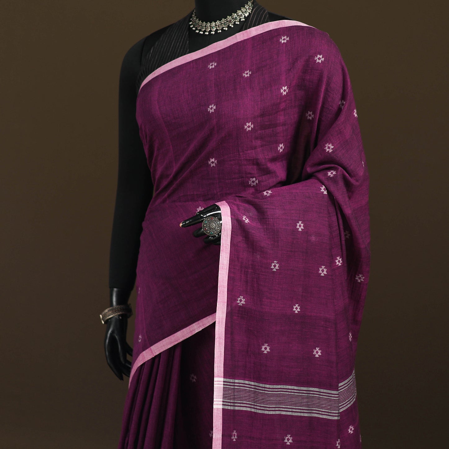 Phulia Jamdani Pure Handloom Cotton Saree with Tassels (Count 92/40) 39