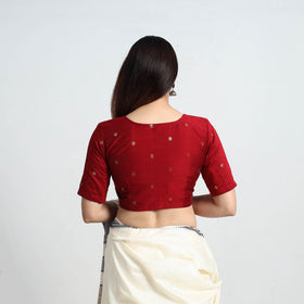 Red - Polka Dot Zari Buti Silk Stitched Plain Blouse 06