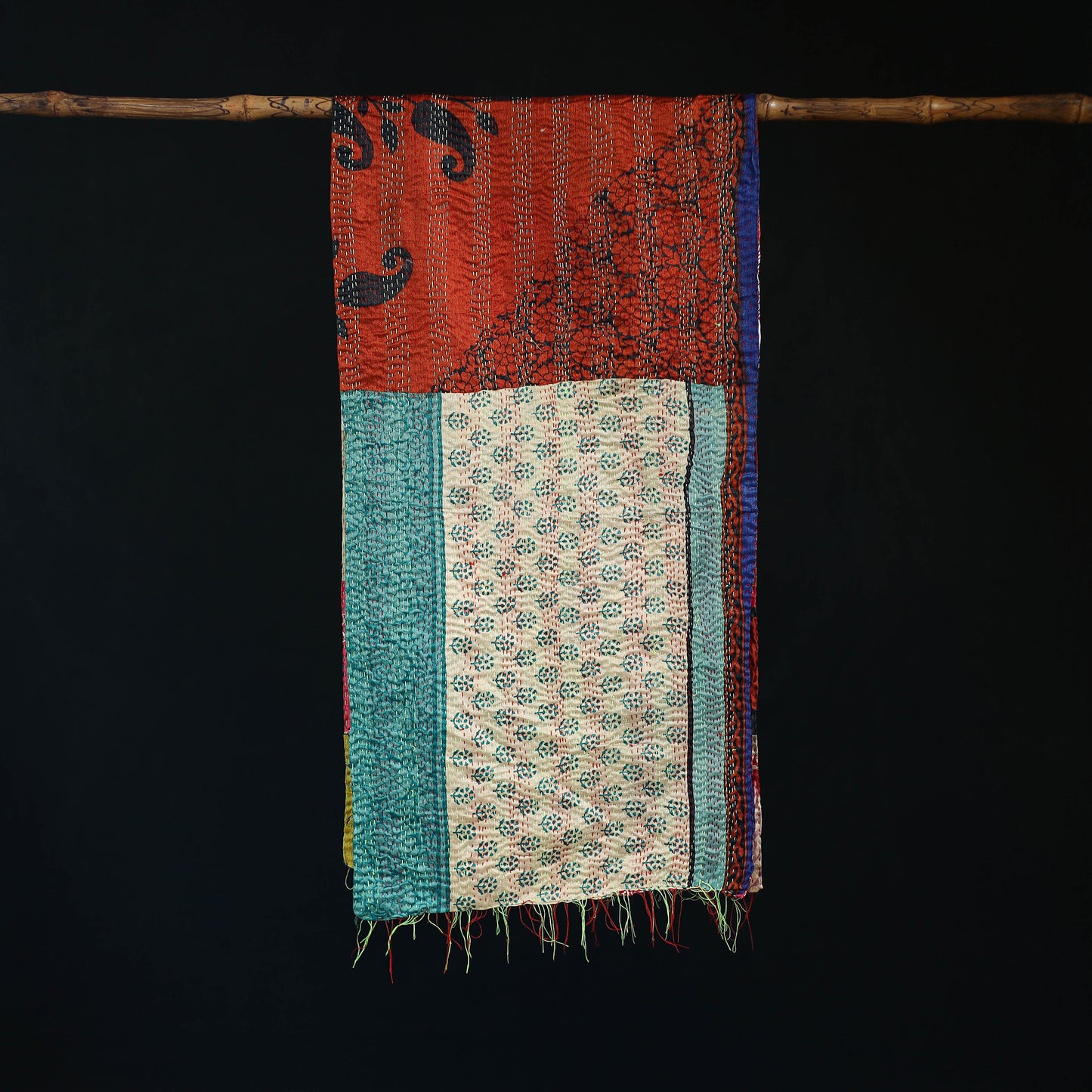 Bengal Kantha Handwork Patchwork Reversible Silk Stole 300