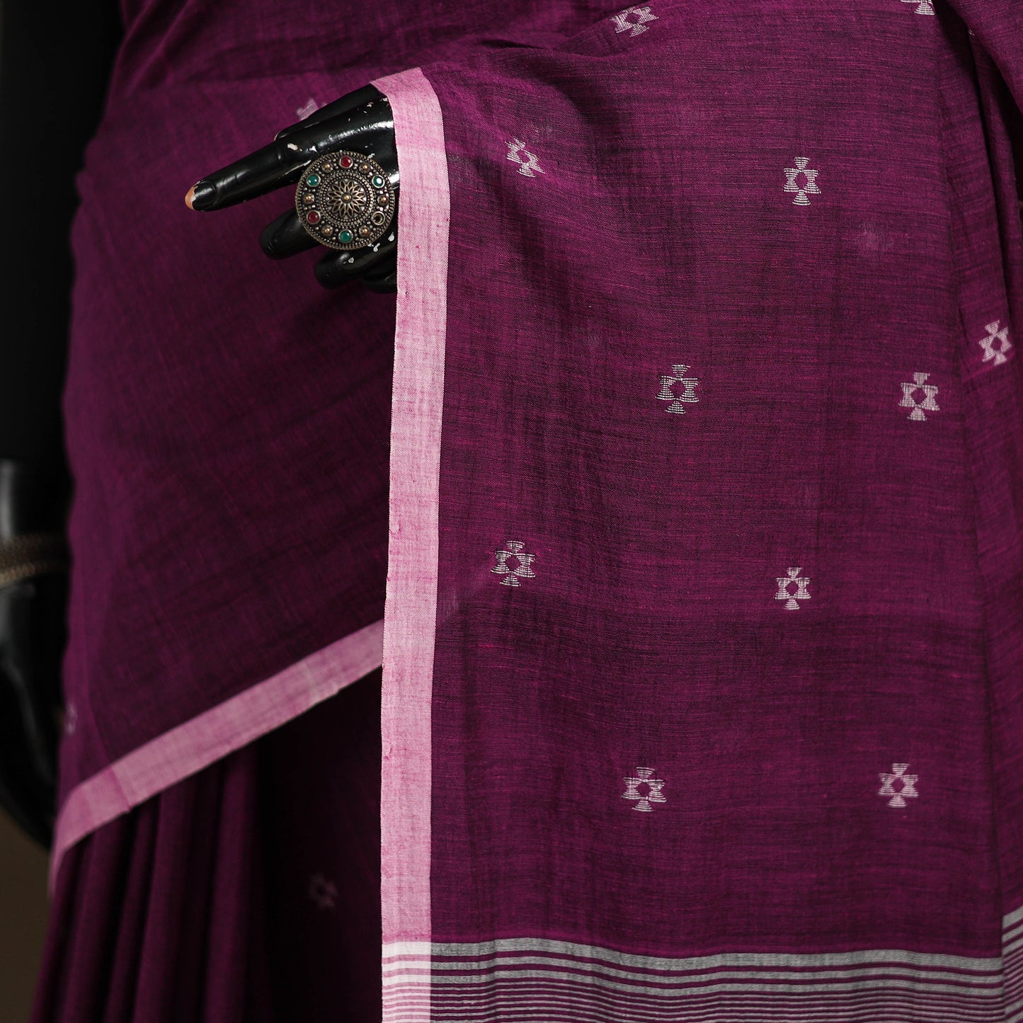 Phulia Jamdani Pure Handloom Cotton Saree with Tassels (Count 92/40) 39