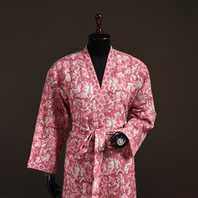 Sanganeri Hand Block Print Waffle Weave Cotton Bath Robe 28