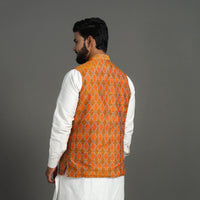 Orange - Silk Cotton Handwoven Pochampally Ikat Nehru Jacket 18