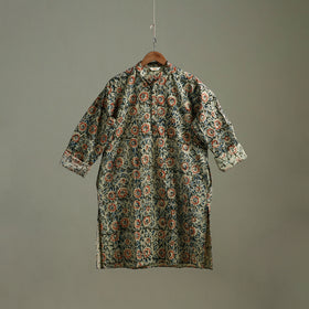 Hand Block Print Natural Dyed Cotton Long Kalamkari Kurta for Men 12