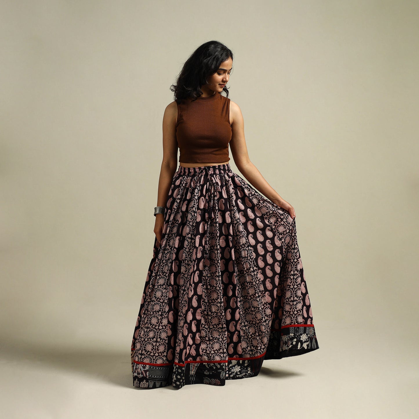 Bagh Hand Block Print 24 Kali Patchwork Cotton Long Skirt 19