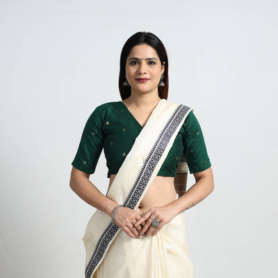 Green - Polka Dot Zari Buti Silk Stitched Plain Blouse 07