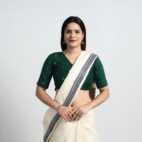 Green - Polka Dot Zari Buti Silk Stitched Plain Blouse 07