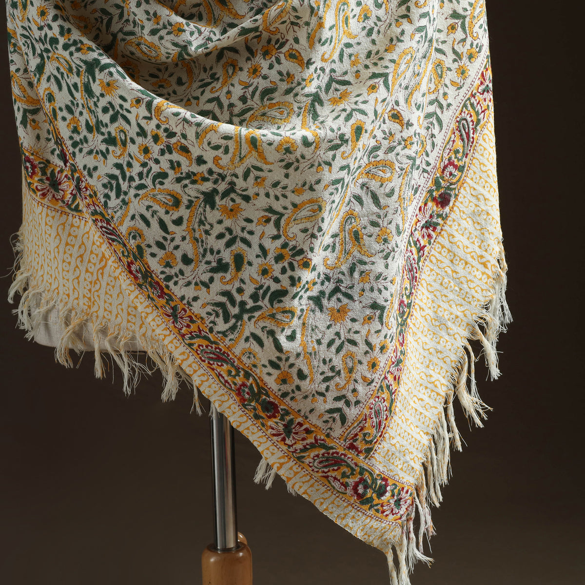 Floral Sanganeri Print Pure Merino Wool Handwoven Shawl 55