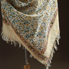 Floral Sanganeri Print Pure Merino Wool Handwoven Shawl 55