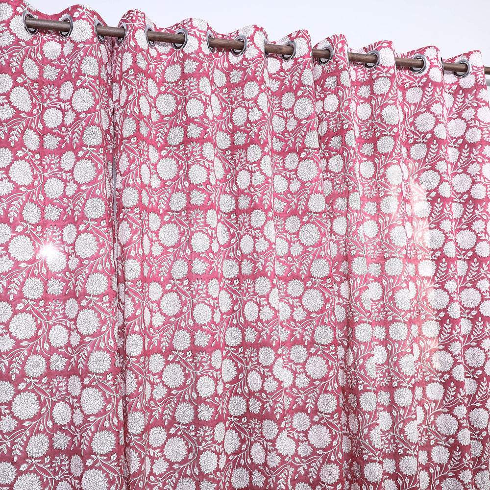 Sanganeri Block Printed Cotton Window Curtain (5 x 3 Feet) (Single Piece)