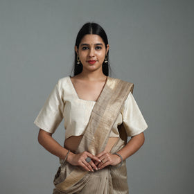 Off White Gota Patti Slub Silk Plain Blouse Online