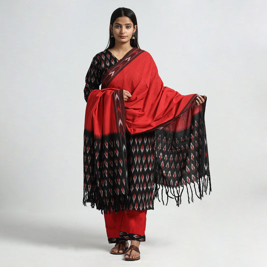 Black - Pochampally Ikat Weave Cotton Kurta with Palazzo & Dupatta Set