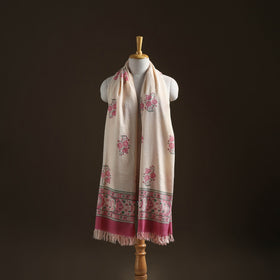 Floral Sanganeri Print Pure Merino Wool Handwoven Shawl 56