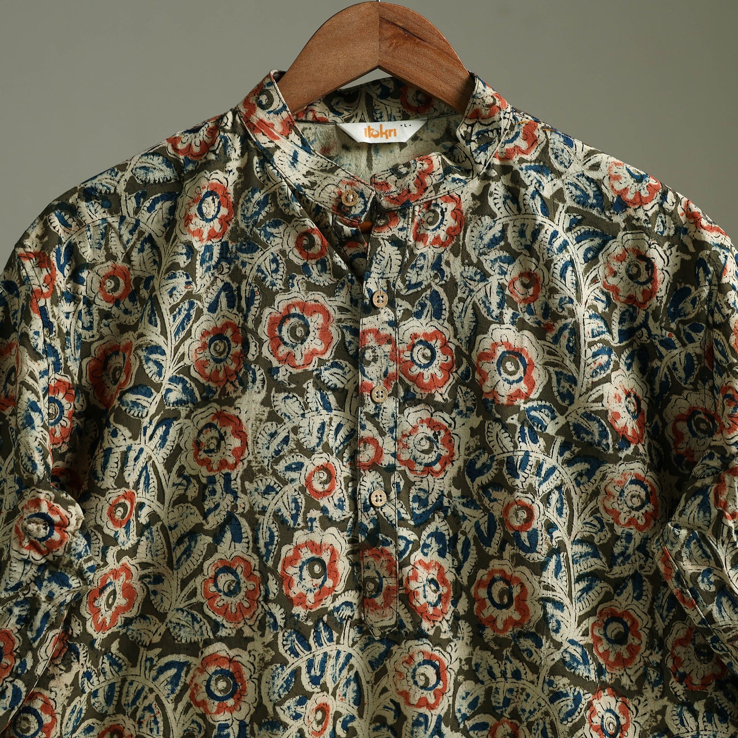 Hand Block Print Natural Dyed Cotton Long Kalamkari Kurta for Men 12