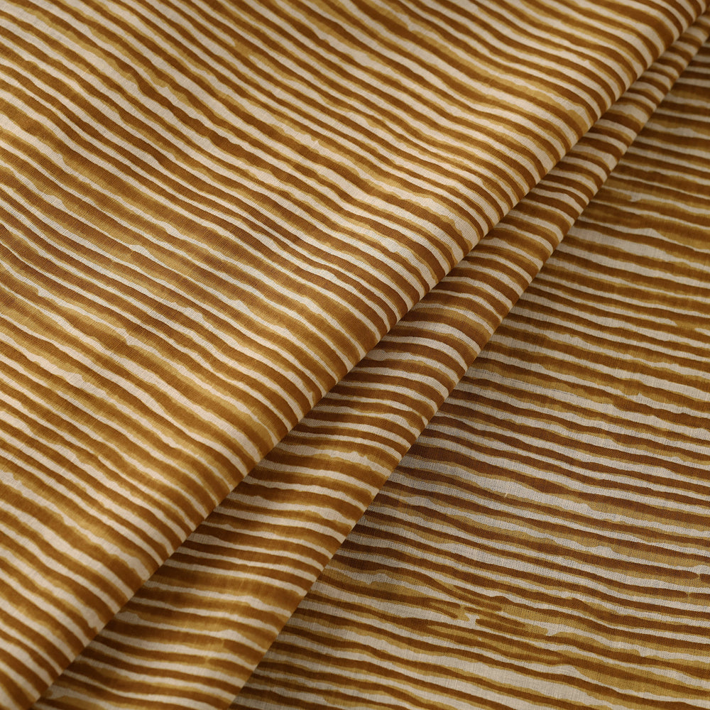 Brown - Yellow Lines Pattern Cotton Sanganeri Print Fabric